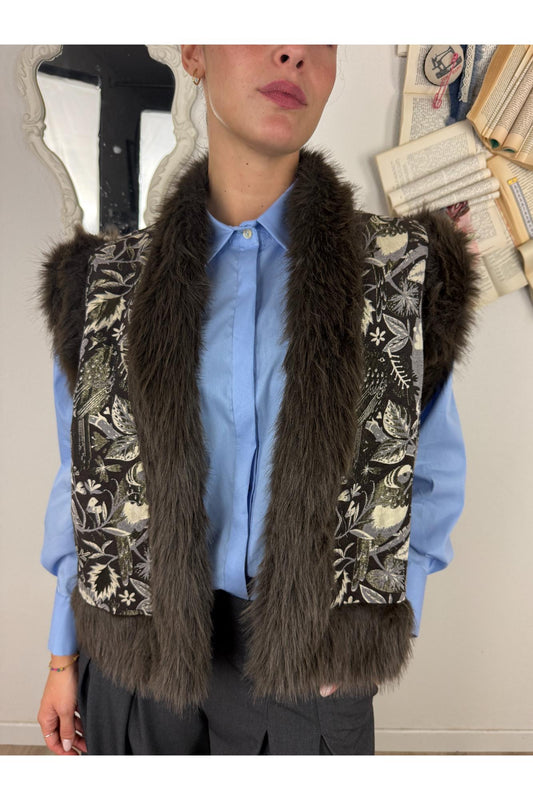 SUSY MIX Gilet jacquard con eco pelliccia Susy mix Moro