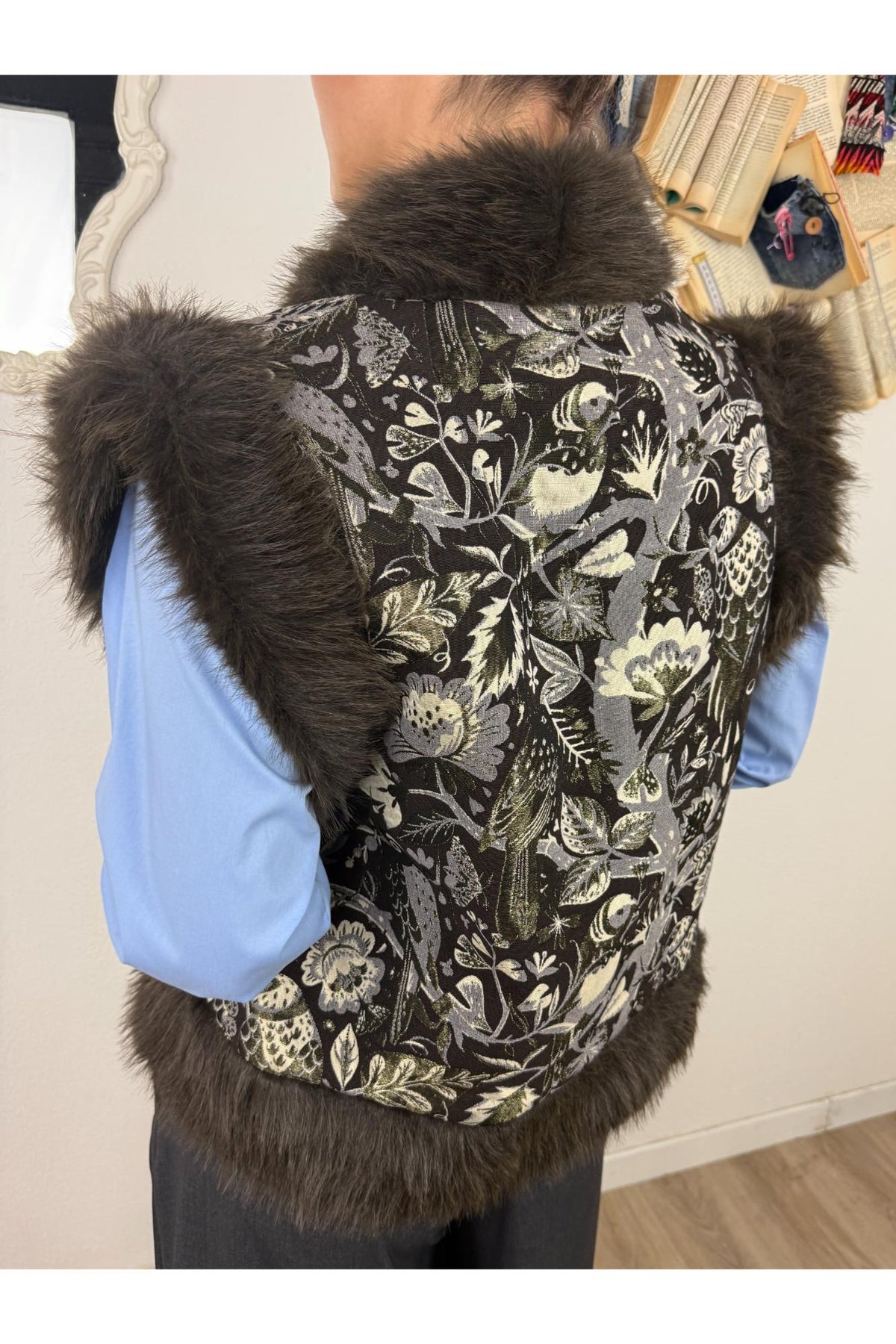 SUSY MIX Gilet jacquard con eco pelliccia Susy mix Moro