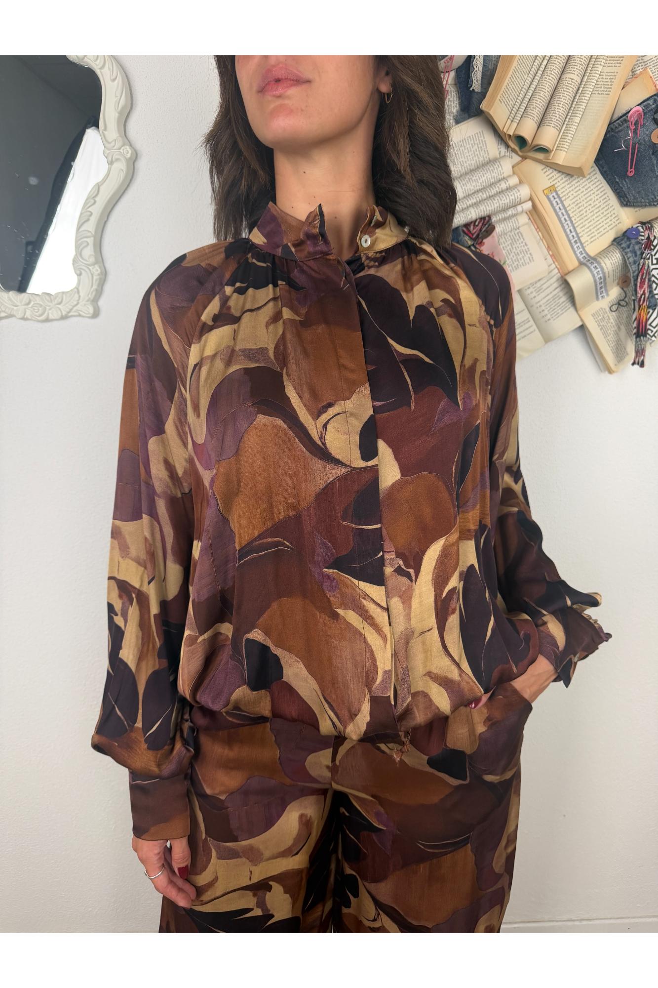 SUSY MIX Camicia fantasia con laccetto sul fondo Susy mix Prugna