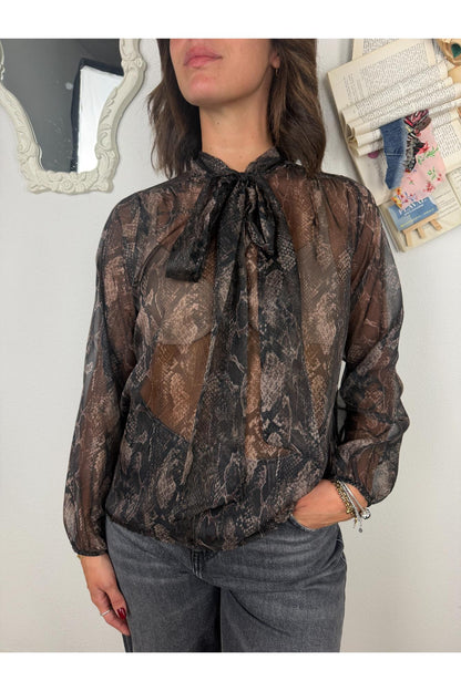 SUSY MIX Camicia pitonata con fiocco trasparente Susy mix Pitonato