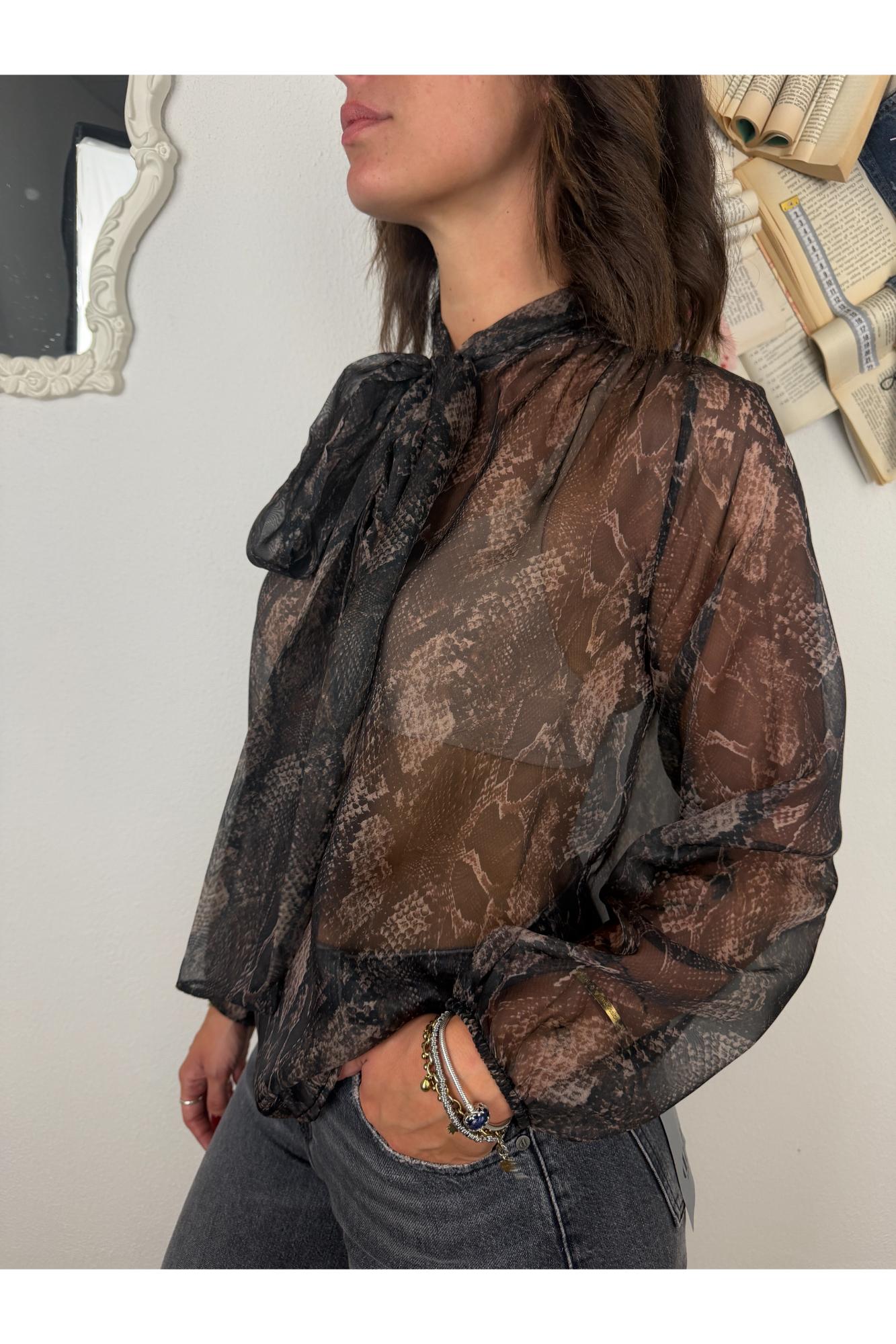 SUSY MIX Camicia pitonata con fiocco trasparente Susy mix Pitonato