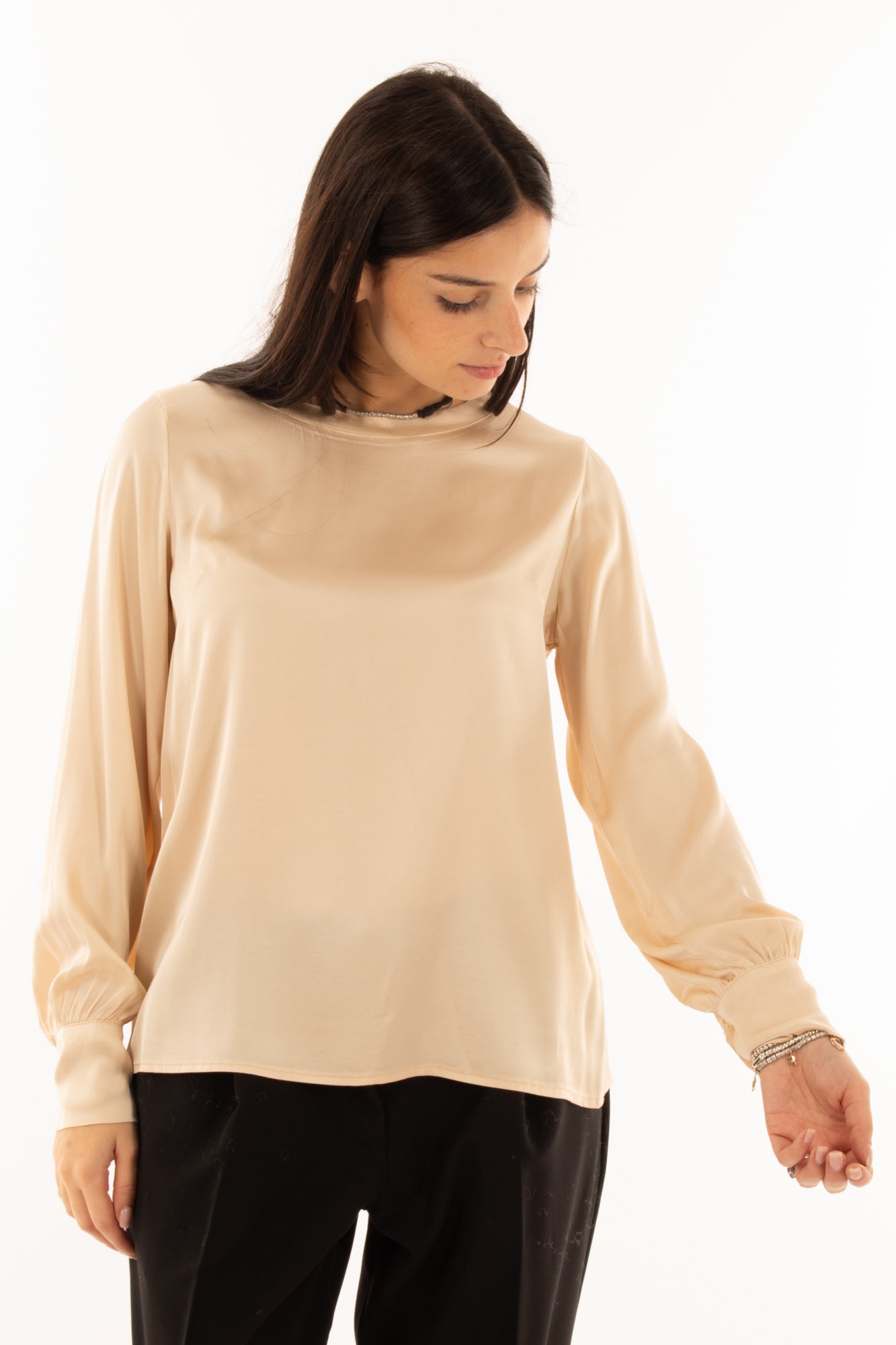 Blusa girocollo Dixie - Beige