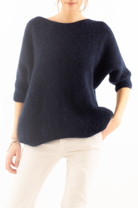 Maglione 3/4 mezza manica in mohair Dixie - Blu