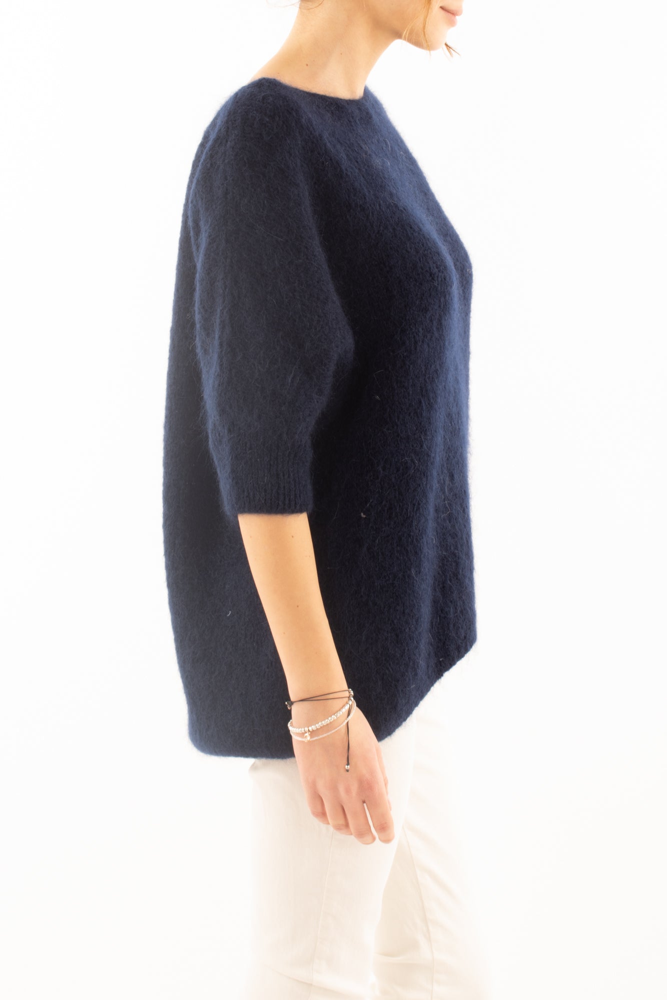 Maglione 3/4 mezza manica in mohair Dixie - Blu