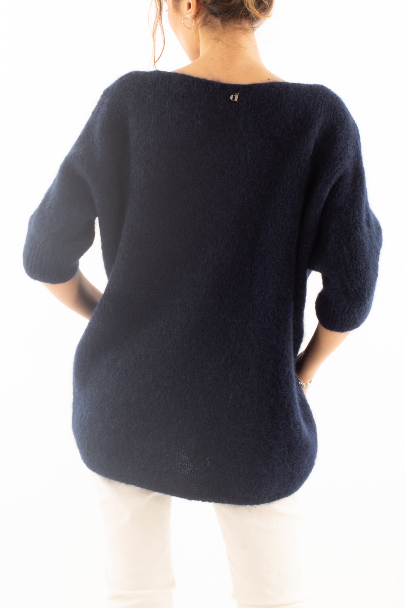 Maglione 3/4 mezza manica in mohair Dixie - Blu