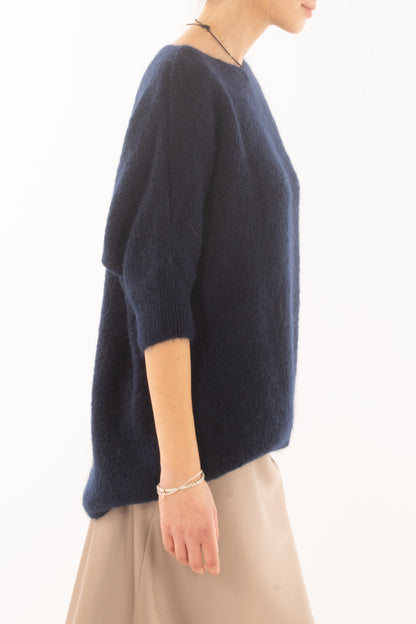 Maglione 3/4 mezza manica in mohair Dixie - Blu