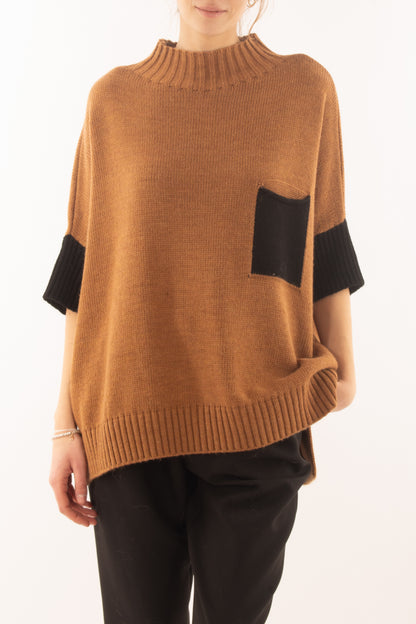 Maglione ampio con tascone Dixie - Camel