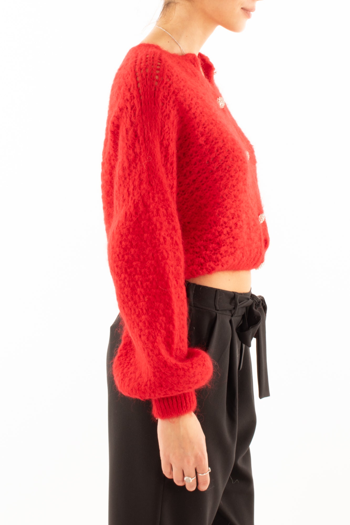 Cardigan bottoni gioiello in mohair Dixie - Rosso