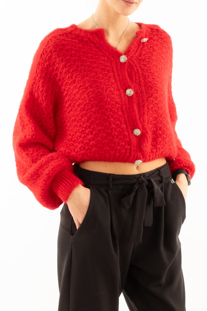 Cardigan bottoni gioiello in mohair Dixie - Rosso