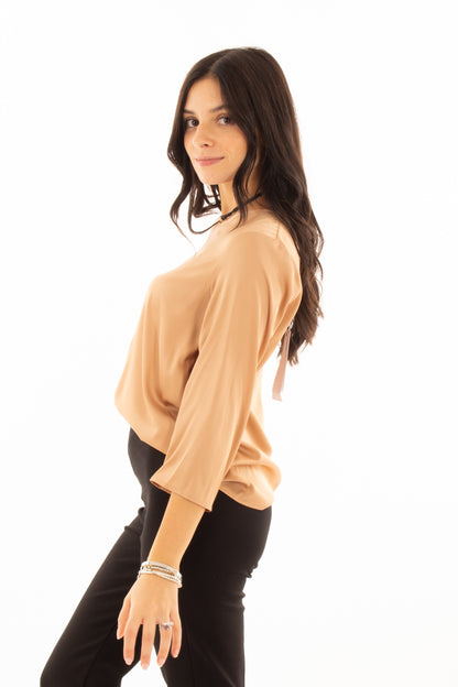 Blusa girocollo con manica 3/4 Imperial - Beige