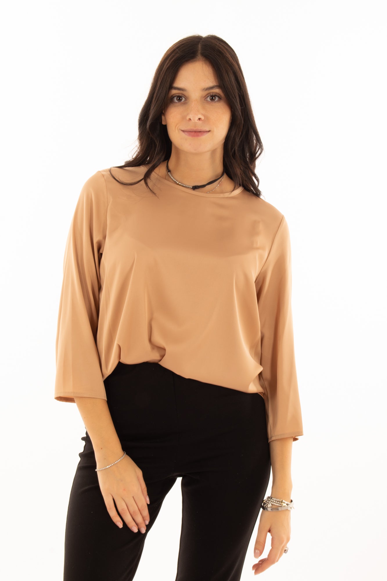 Blusa girocollo con manica 3/4 Imperial - Beige