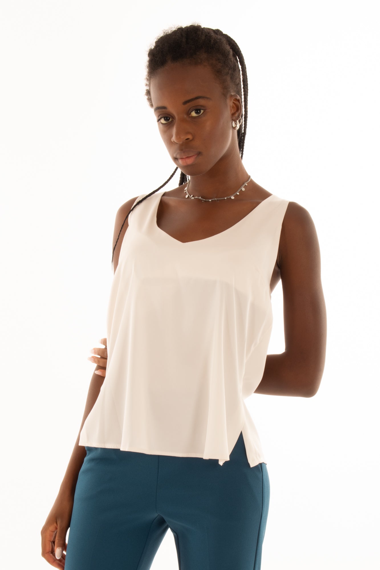 Blusa a v spacchetti Imperial - Champagne