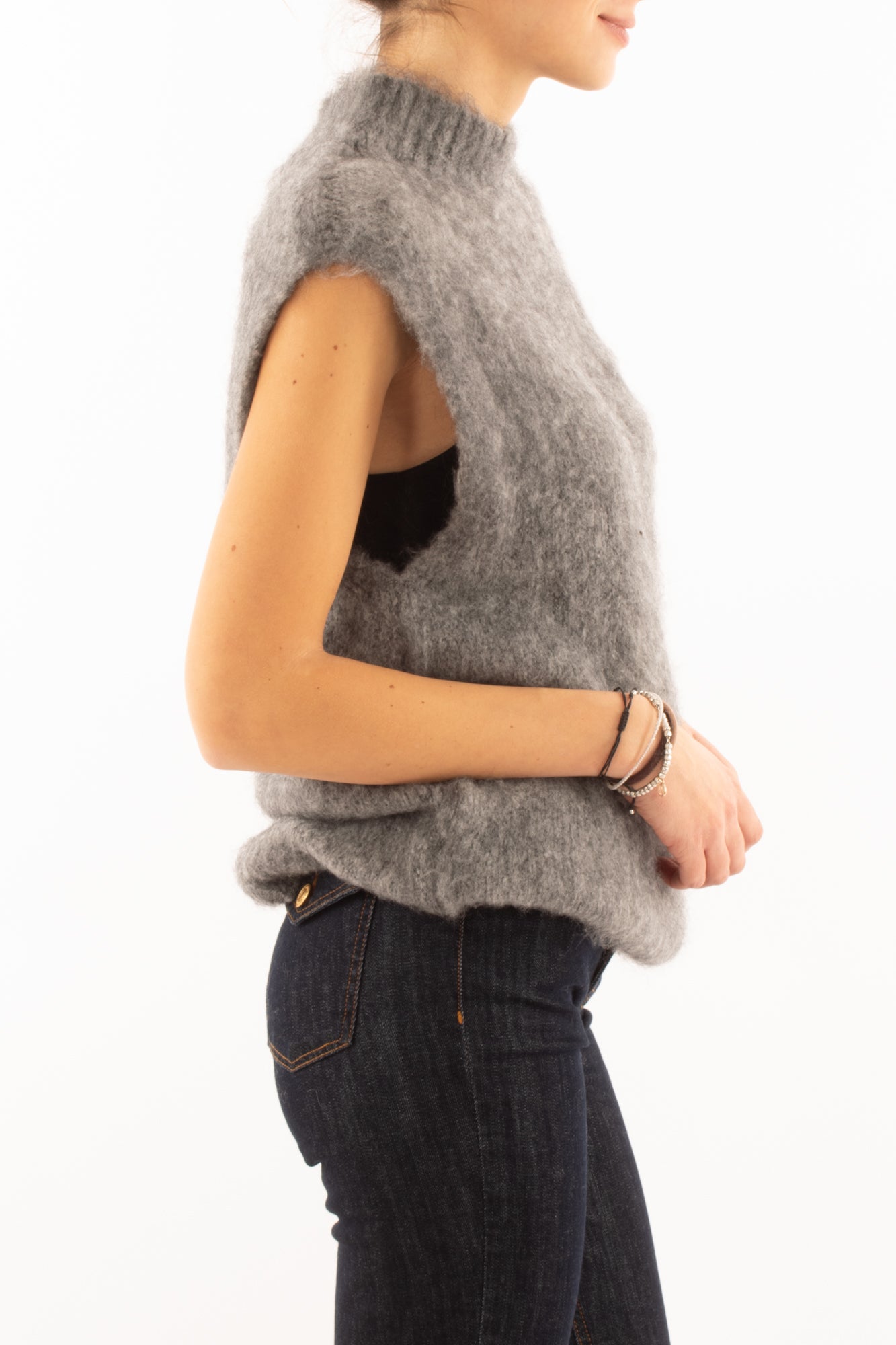 Gilet lupetto misto mohair King kong - Grigio