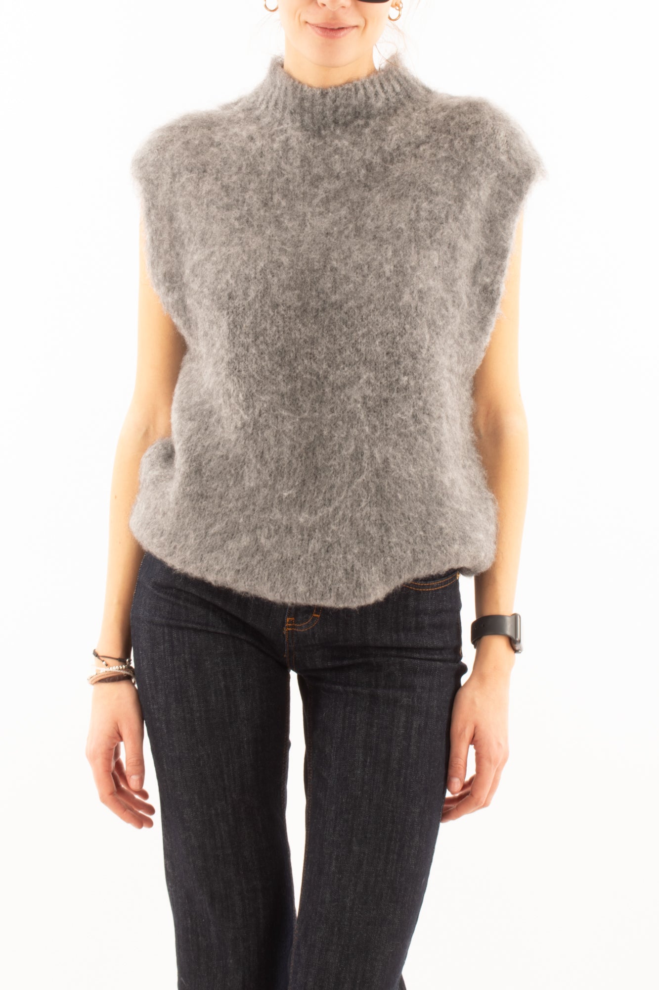 Gilet lupetto misto mohair King kong - Grigio