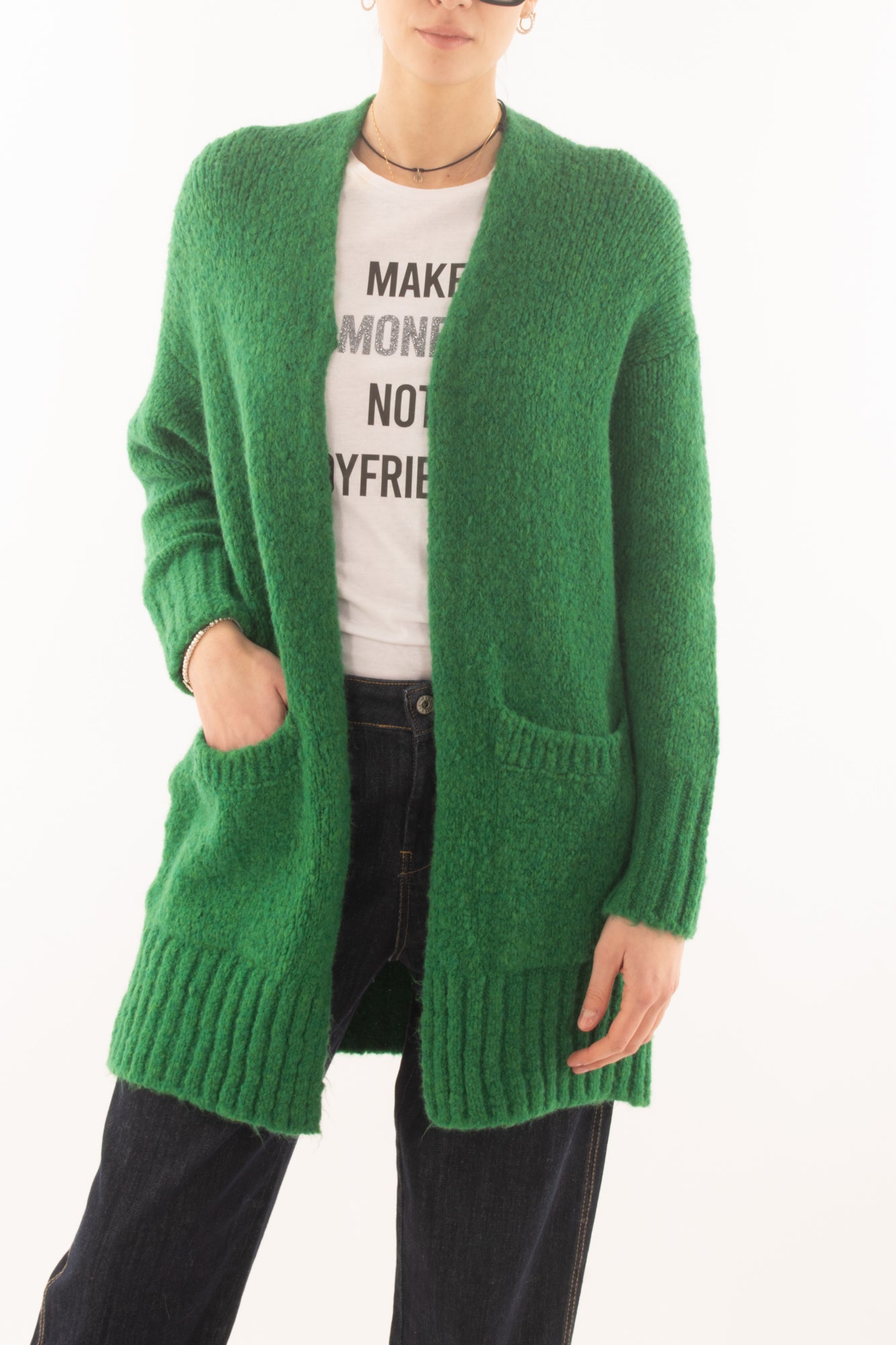 Cardigan da donna lungo aperto Metoo - Verde