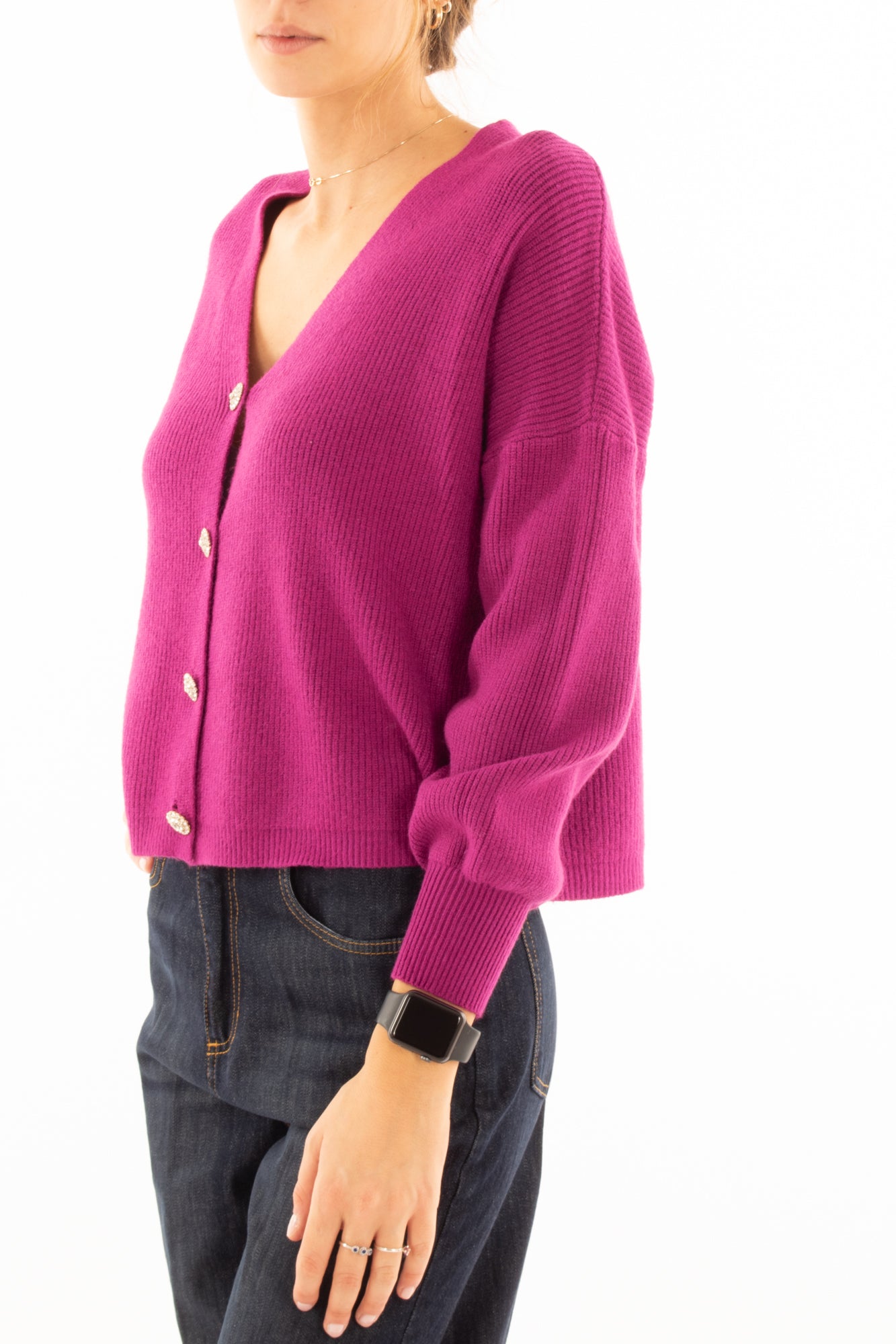 Cardigan bottone gioiello Miamata - Malva