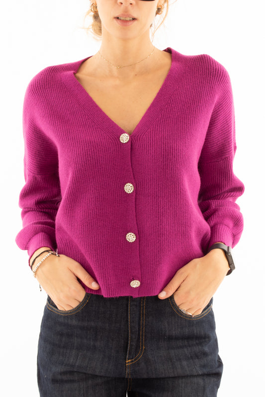 Cardigan bottone gioiello Miamata - Malva