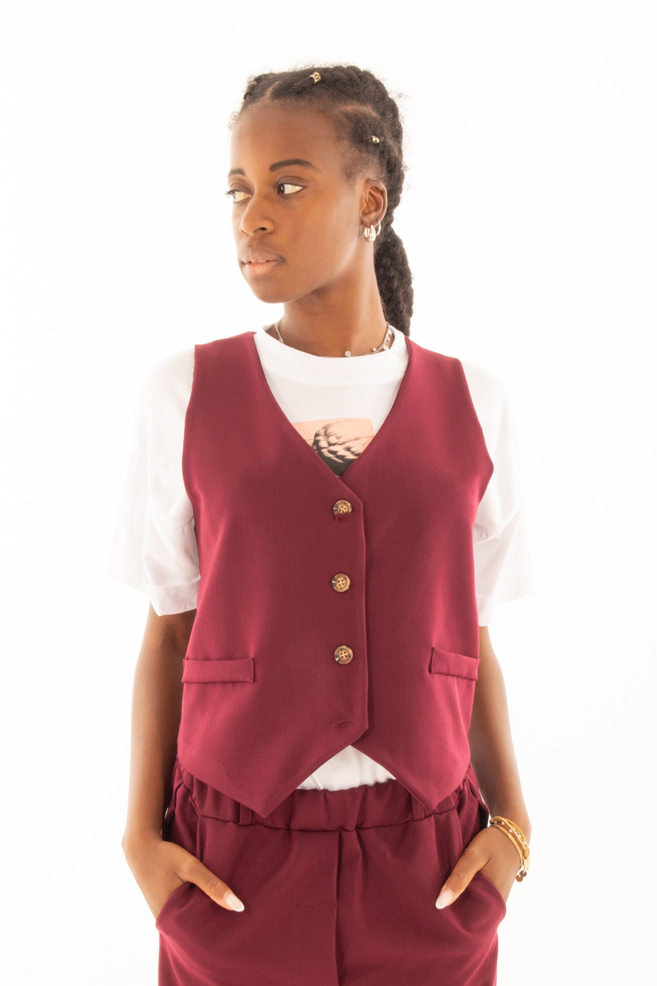 MIAMATA Gilet con taschine Articolo mif42 Bordeau