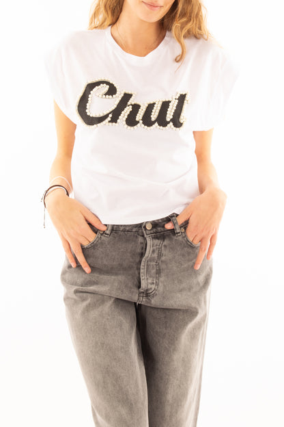 T-shirt con scritta chut Motel - Bianco