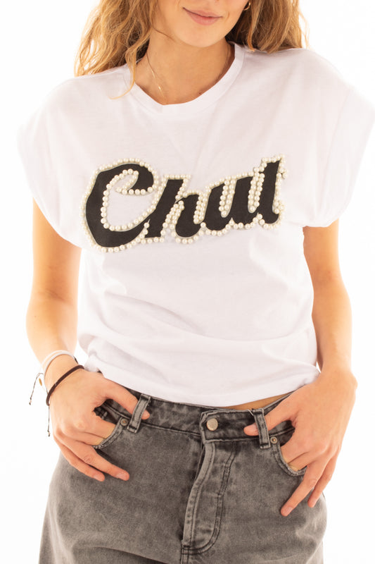 T-shirt con scritta chut Motel - Bianco