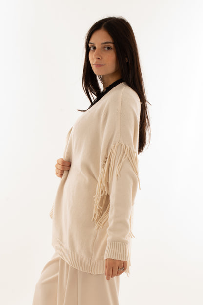 Cardigan con frange Motel - Crema