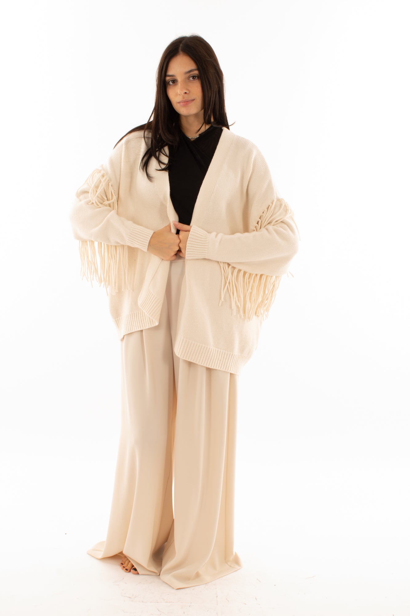 Cardigan con frange Motel - Crema