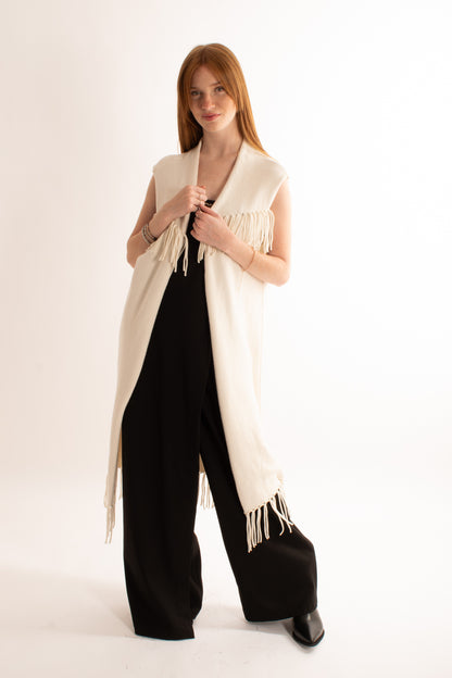 MOTEL Gilet lungo con frange Motel - Crema Crema