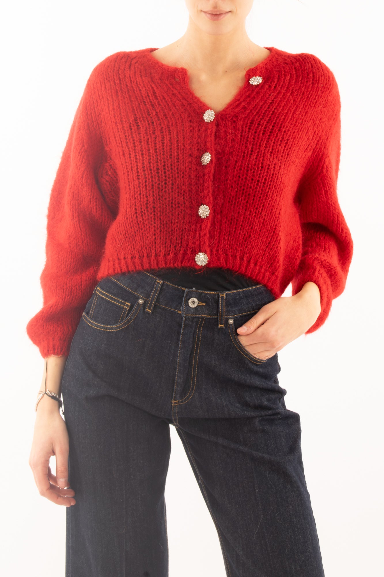 MOTEL Cardigan bottoni gioiello Misto cashemere Motel - Rosso Rosso