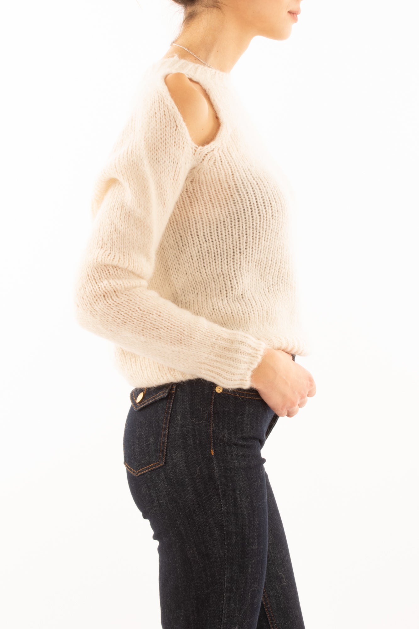 Maglione con buchi misto mohair Motel - Crema