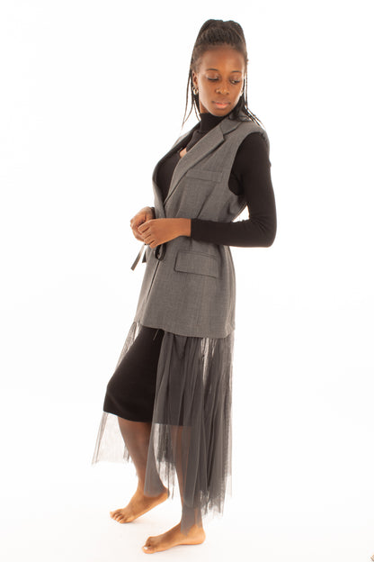 Gilet lungo con velo di tulle Motel - Grigio