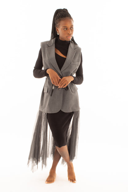 Gilet lungo con velo di tulle Motel - Grigio