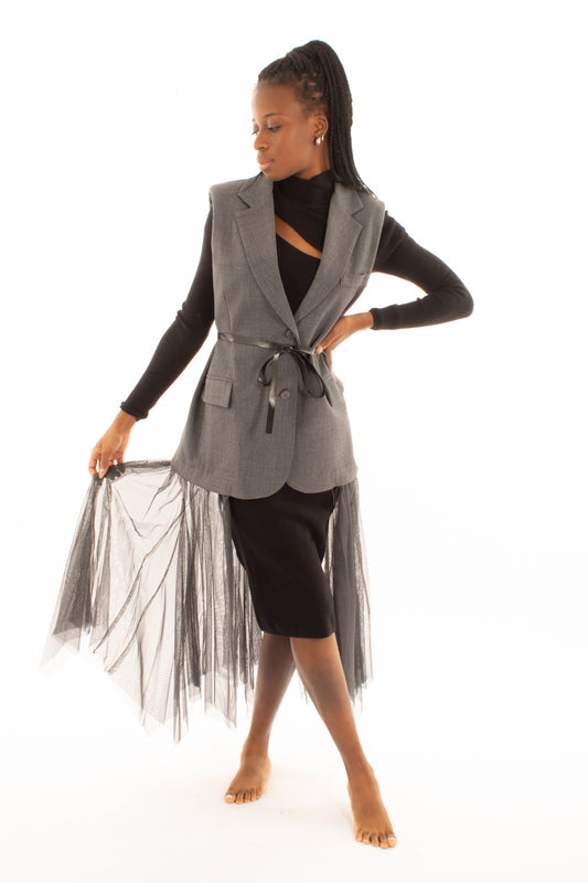 Gilet lungo con velo di tulle Motel - Grigio