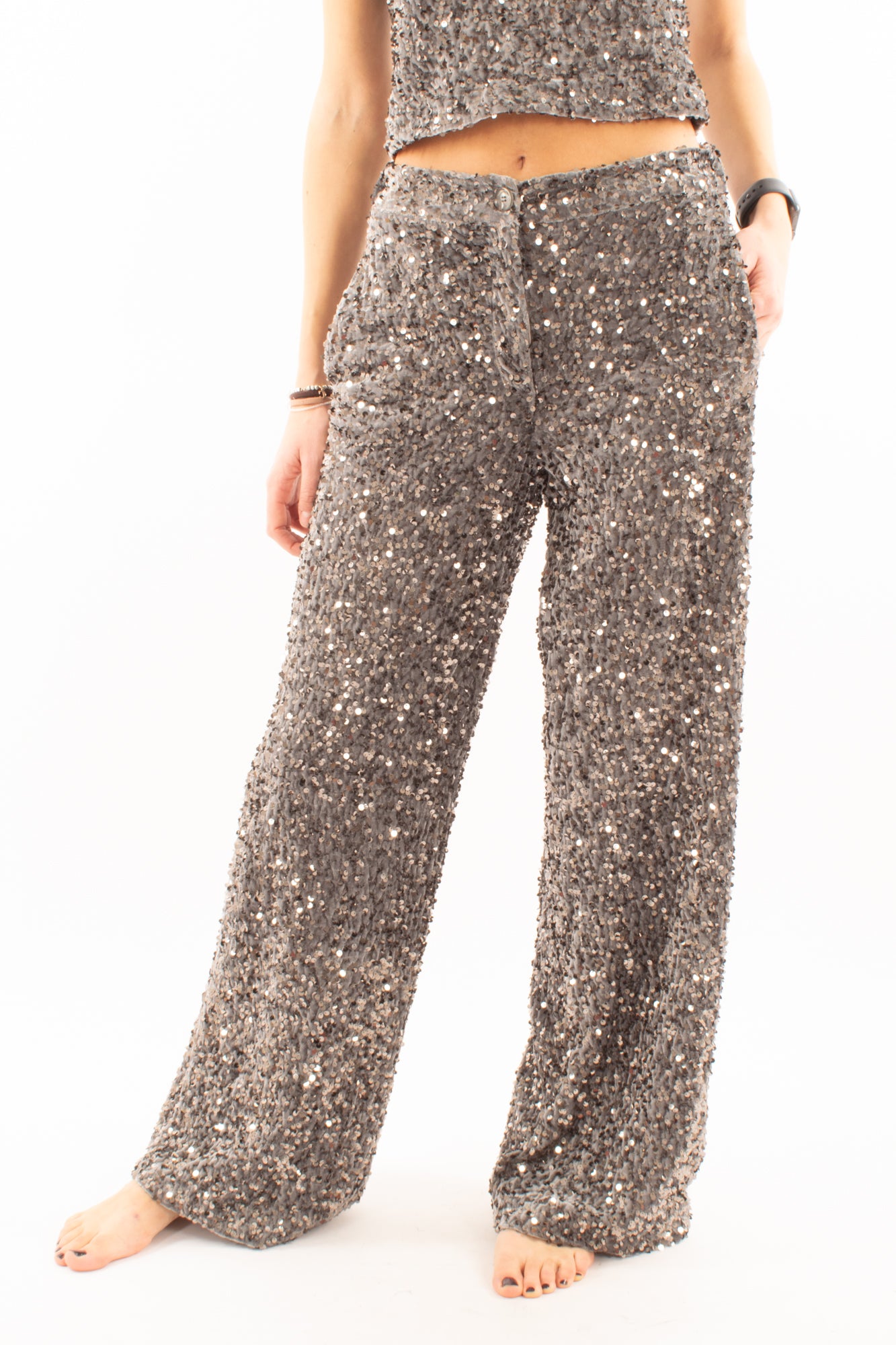 Pantalone palazzo di paillettes Motel - Grigio