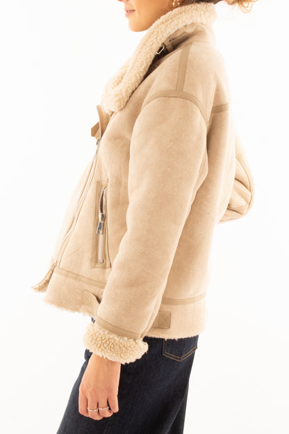 Montone eco corto con zip Susy mix - Beige