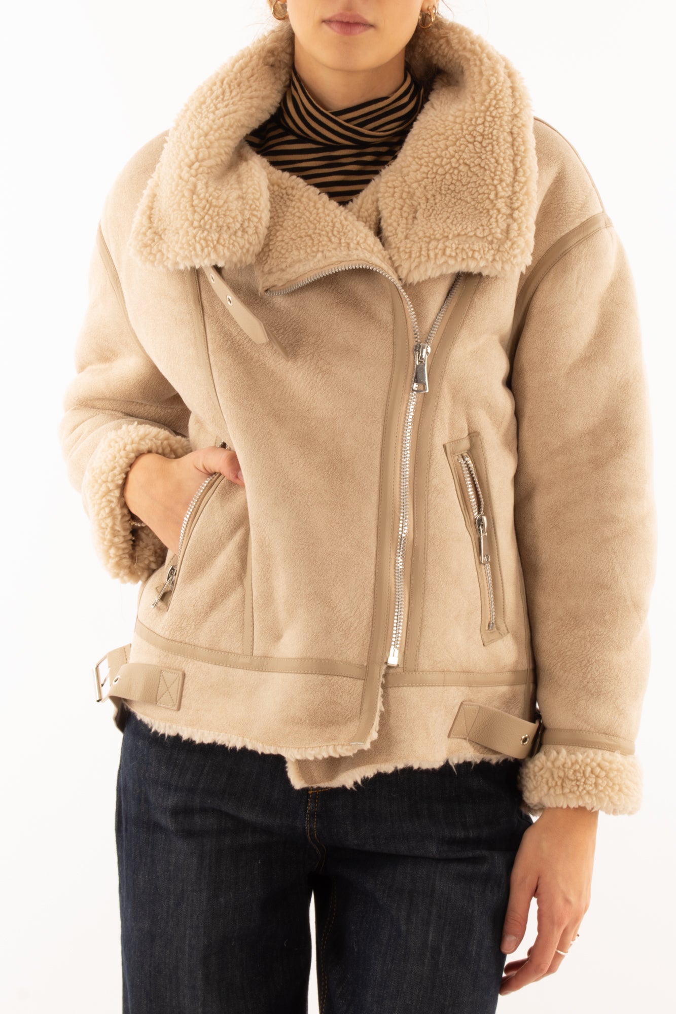 Montone eco corto con zip Susy mix - Beige