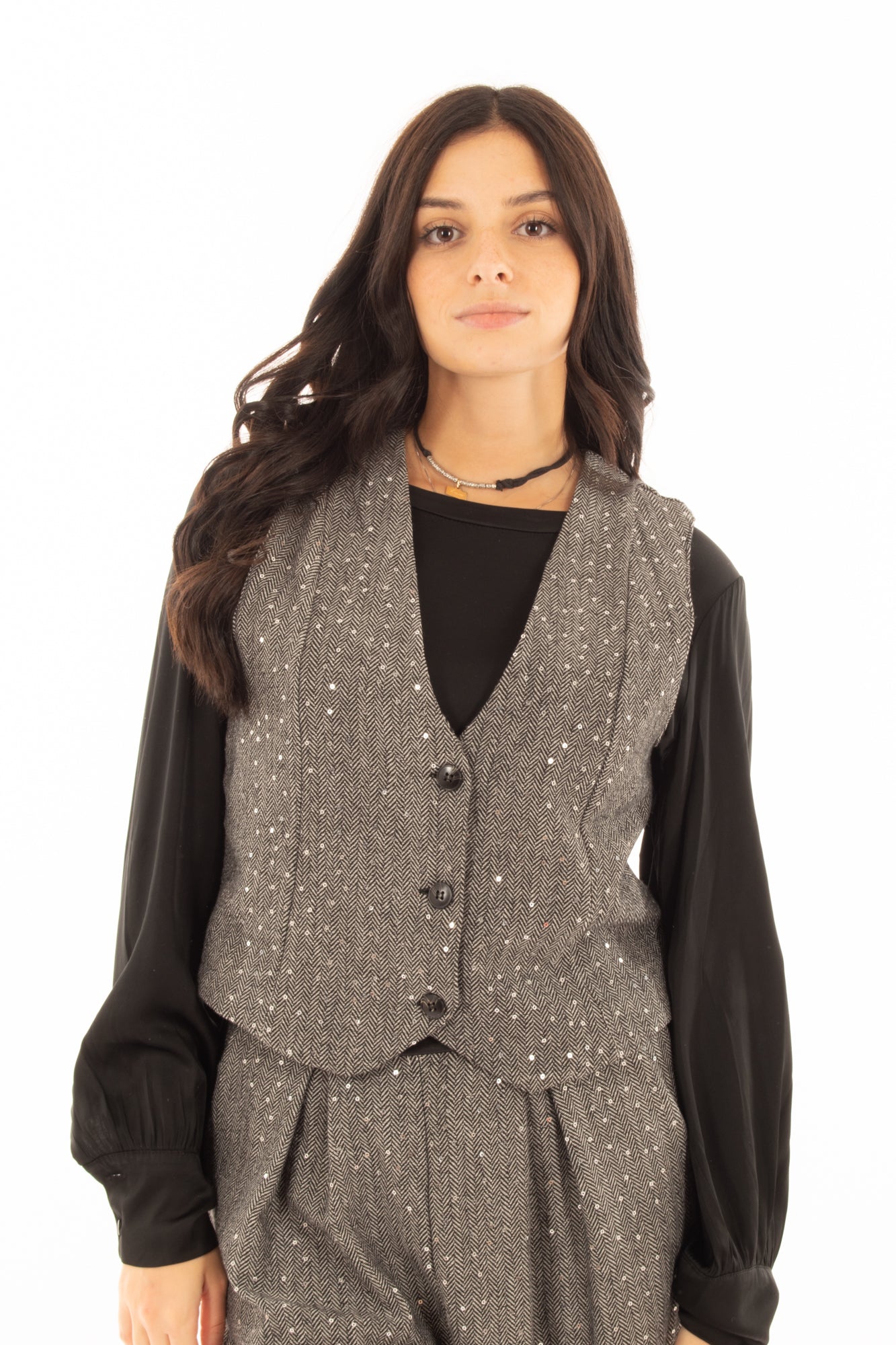 Gilet spinato Susy Mix - Nero