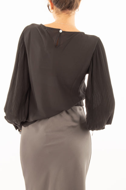 Blusa con manica a contrasto Susy mix - Nero