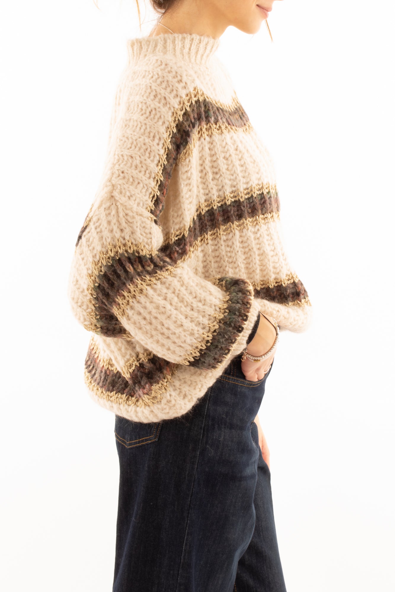 Maglione misto mohair a righe Susy mix -Beige