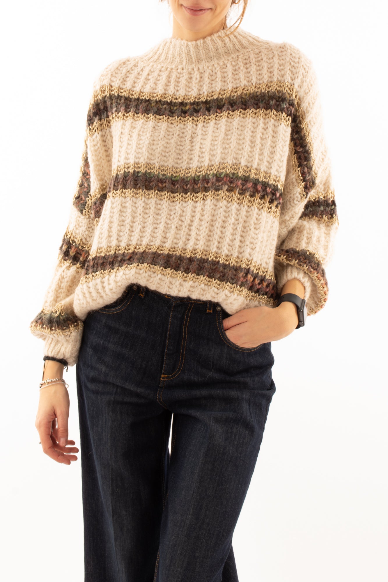 Maglione misto mohair a righe Susy mix -Beige