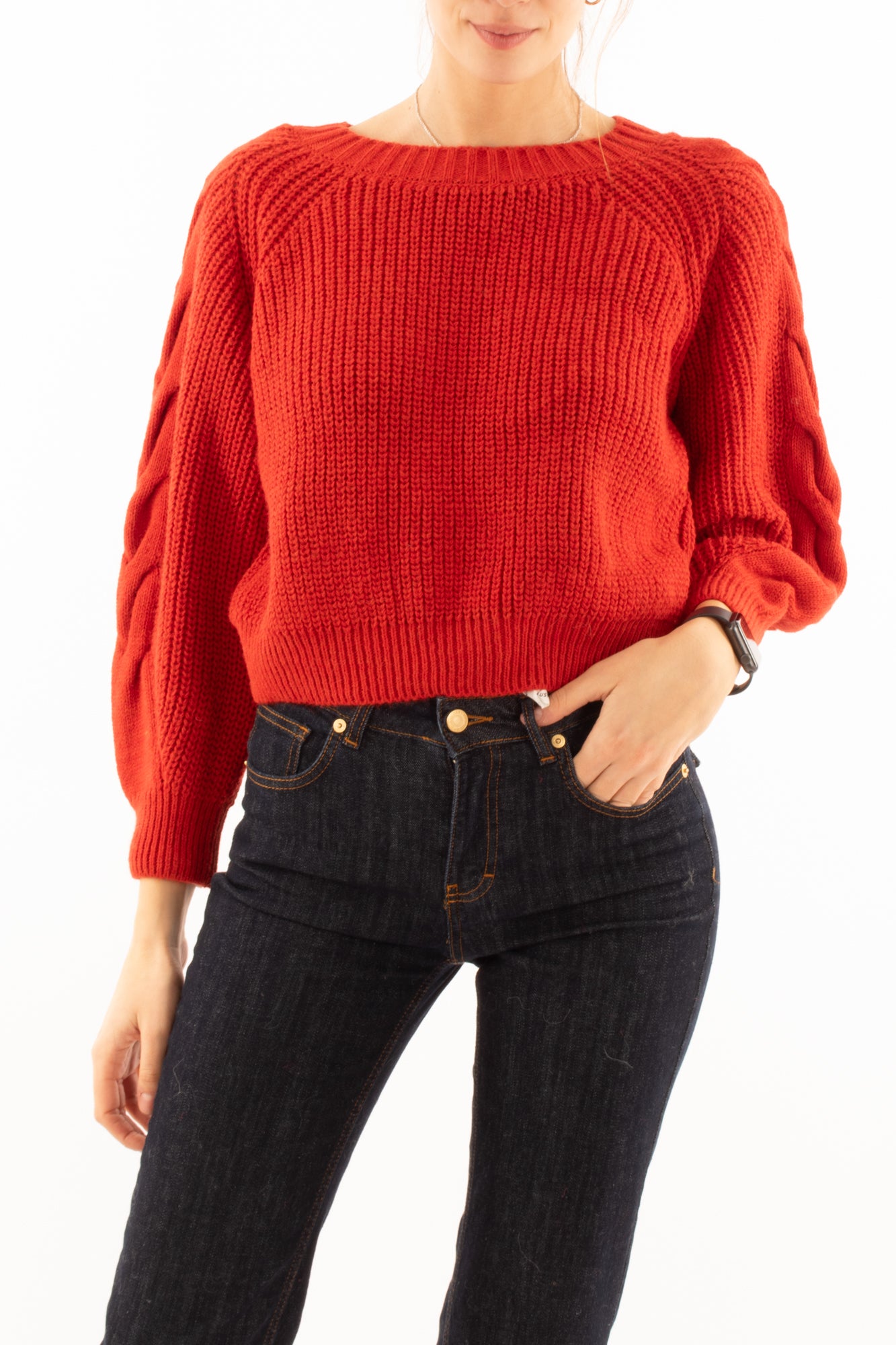 Maglione misto alpaca con treccia Susy mix - Rosso