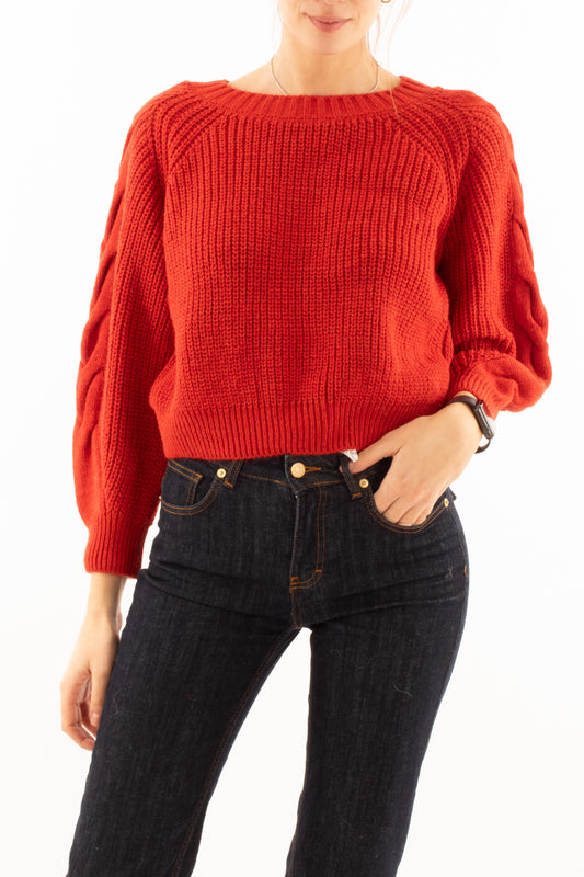 Maglione misto alpaca con treccia Susy mix - Rosso