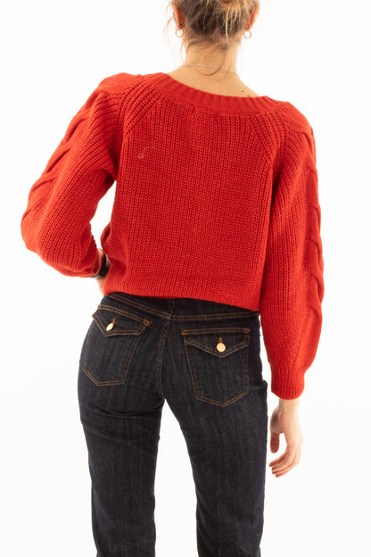 Maglione misto alpaca con treccia Susy mix - Rosso