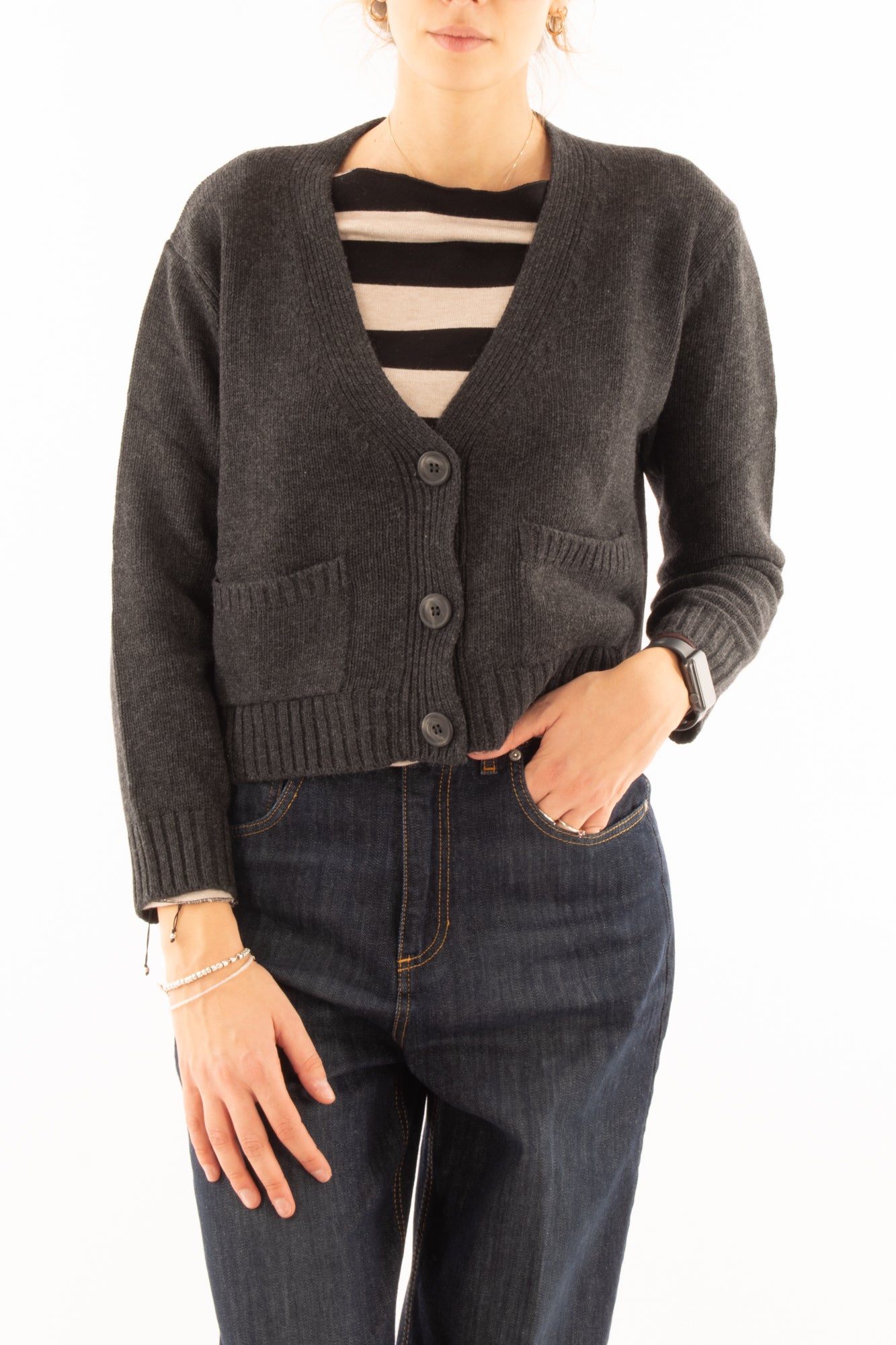 Cardigan con tasche Susy mix - Grigio antracite