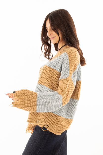 Maglione misto alpaca a v Susy mix - Cammello