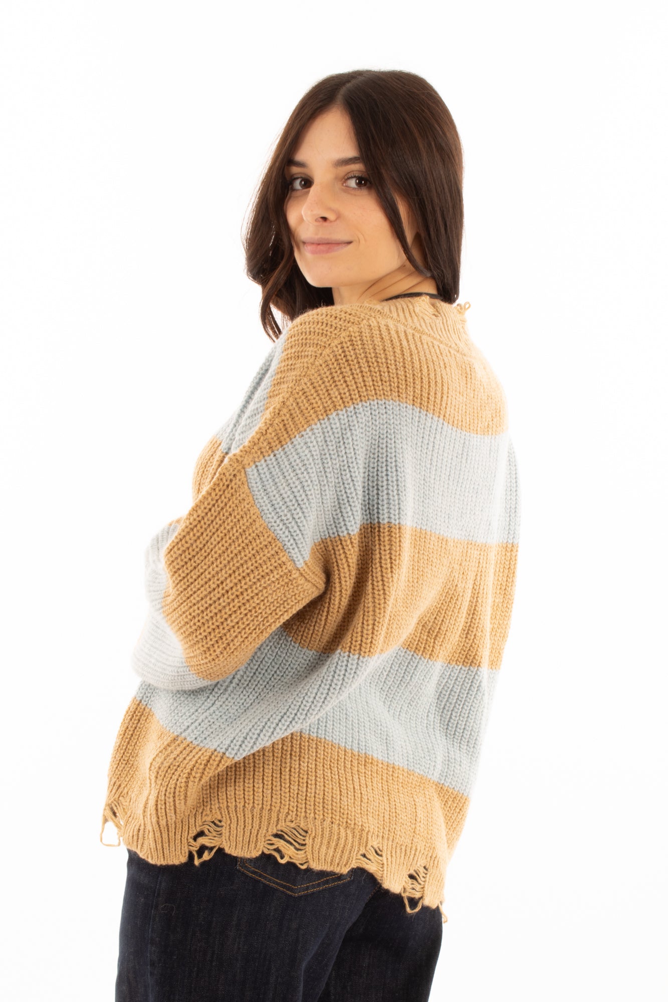 Maglione misto alpaca a v Susy mix - Cammello