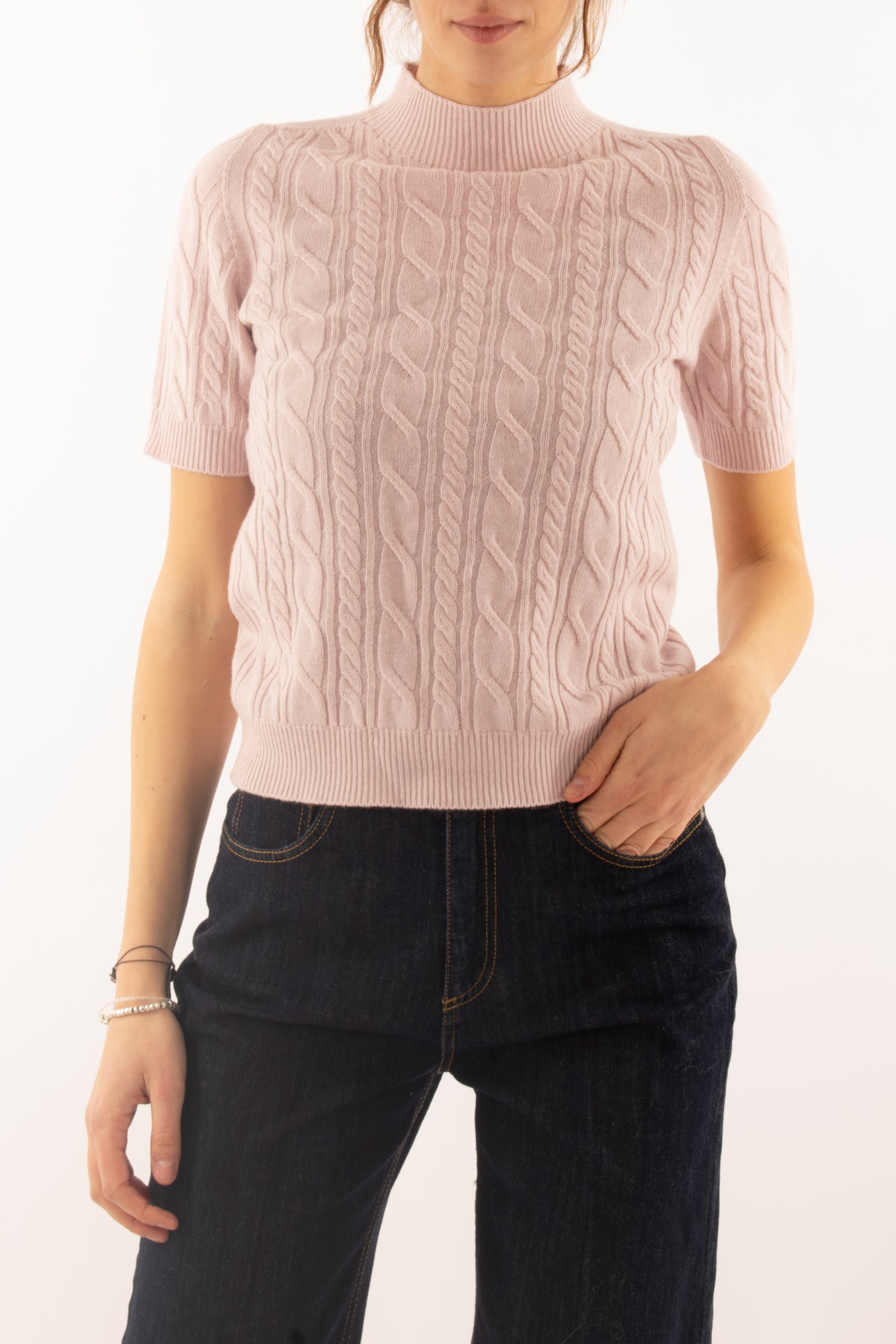 Maglione a treccia con manica corta Susy mix Rosa