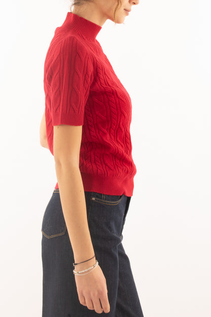 Maglione a treccia con manica corta Susy mix - Rosso