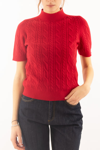 Maglione a treccia con manica corta Susy mix - Rosso