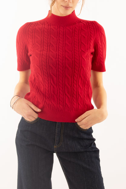 Maglione a treccia con manica corta Susy mix - Rosso