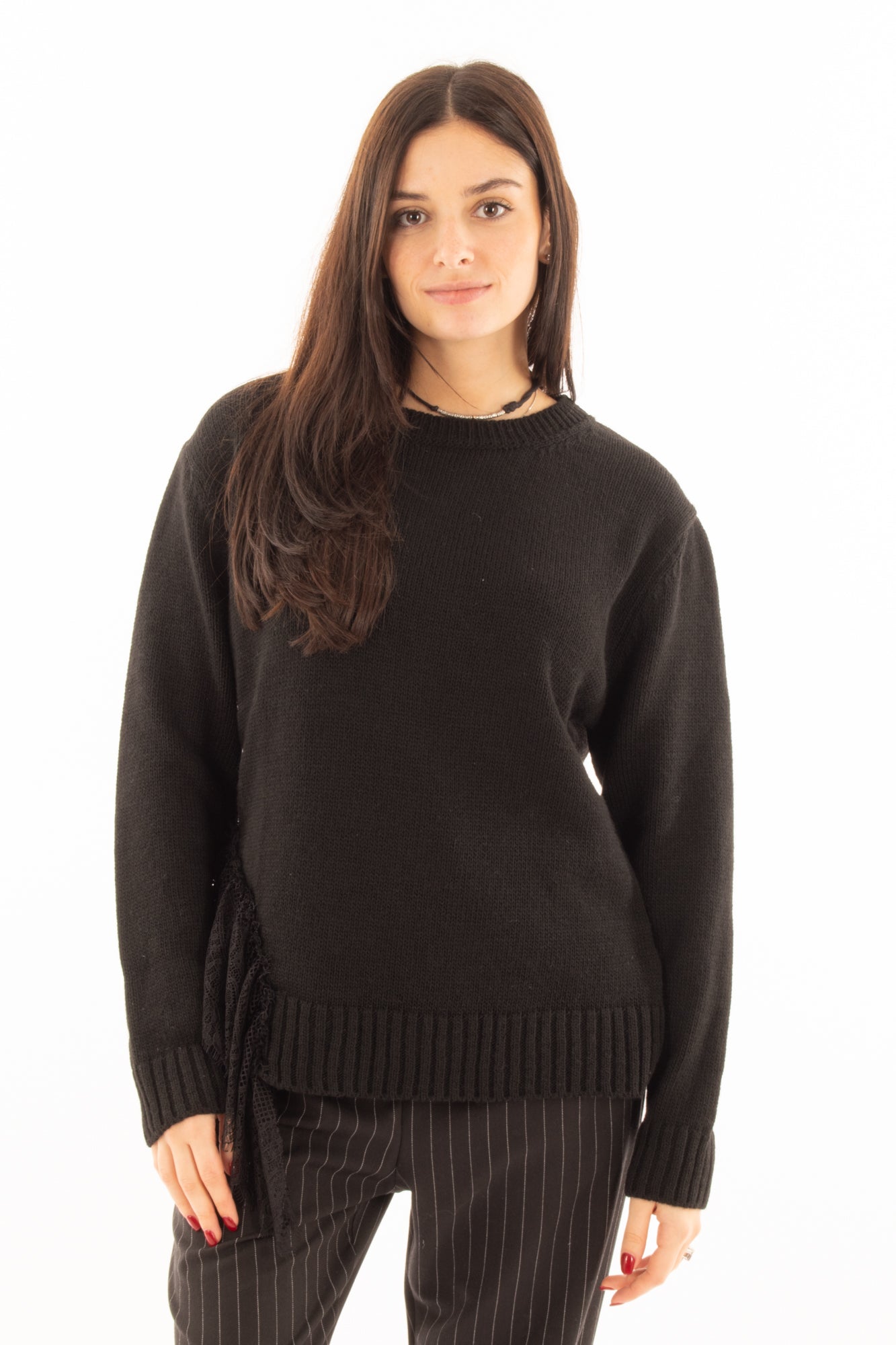 Maglione con pizzo Susy mix - Nero